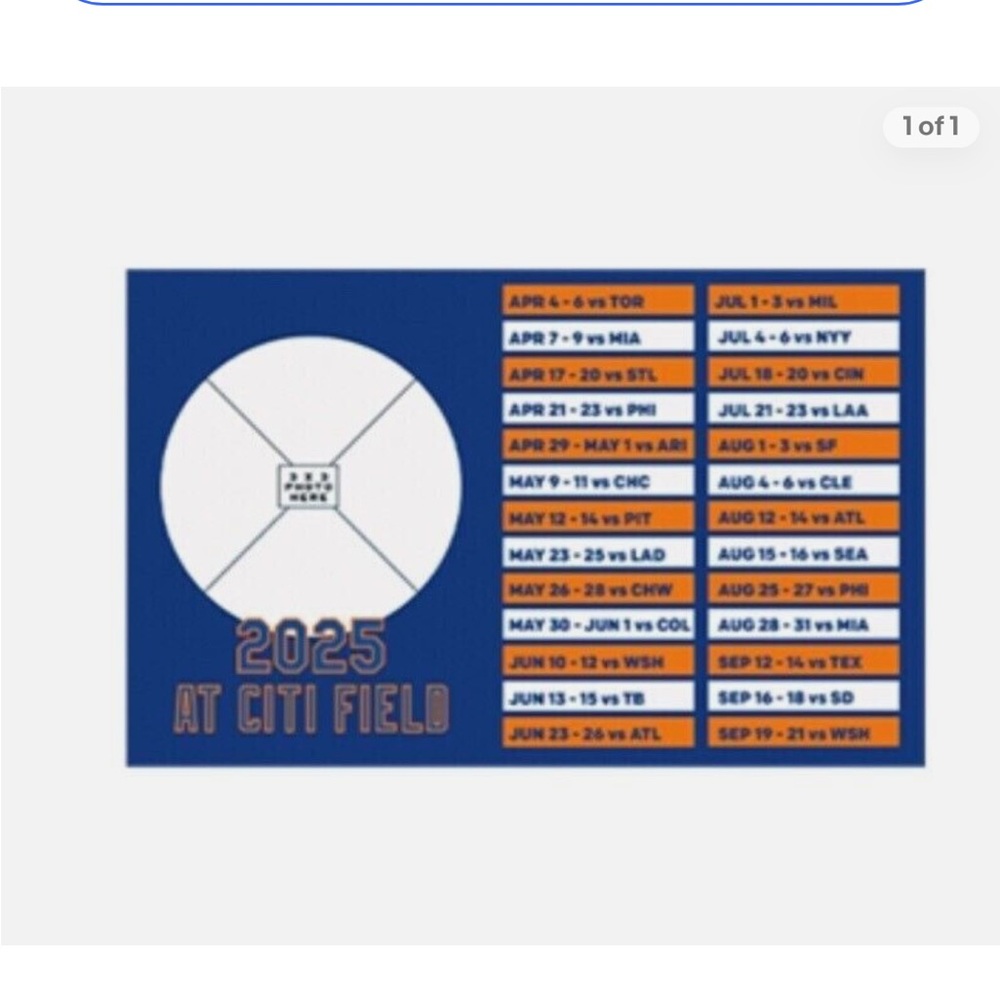 NWT NEW YORK METS 2025 Citi Field Baseball picture frame Schedule